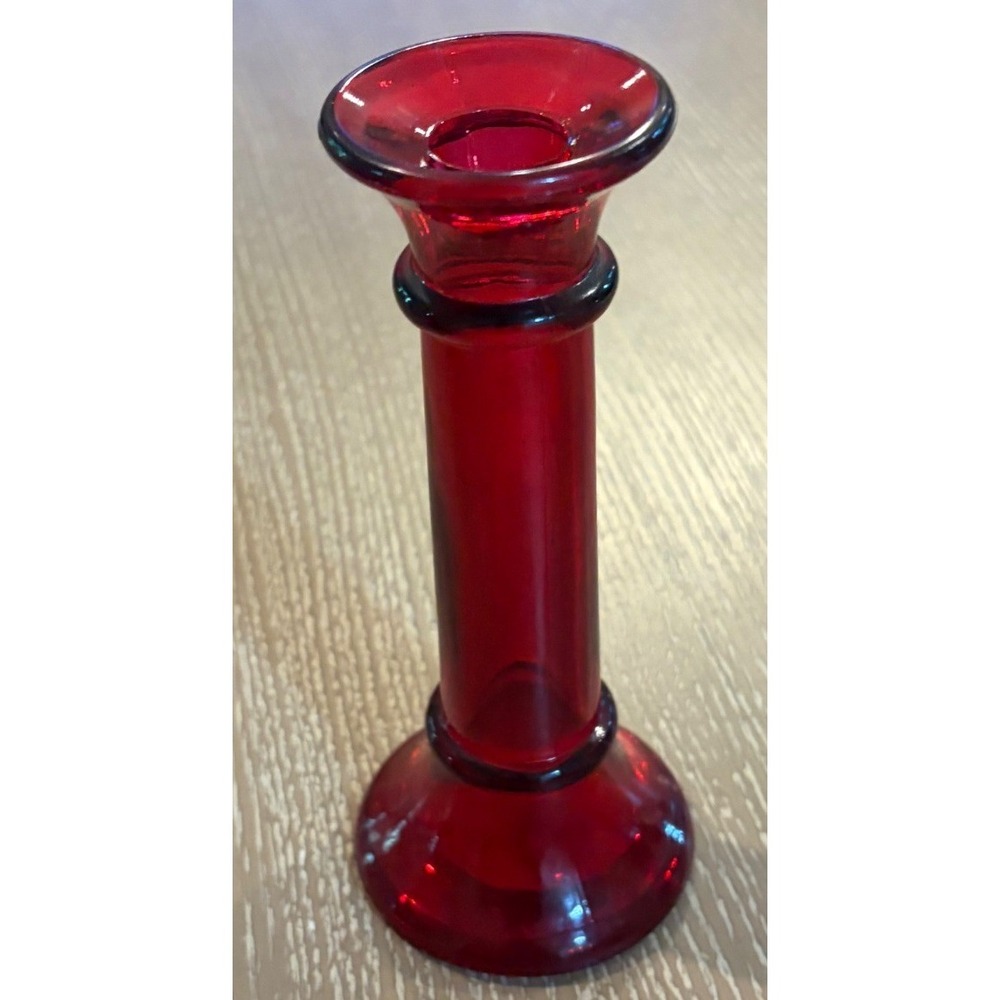 Indiana Glass Ruby Red 7in Candlestick Bud Vase 6222 Candle-Lite USA Vintage